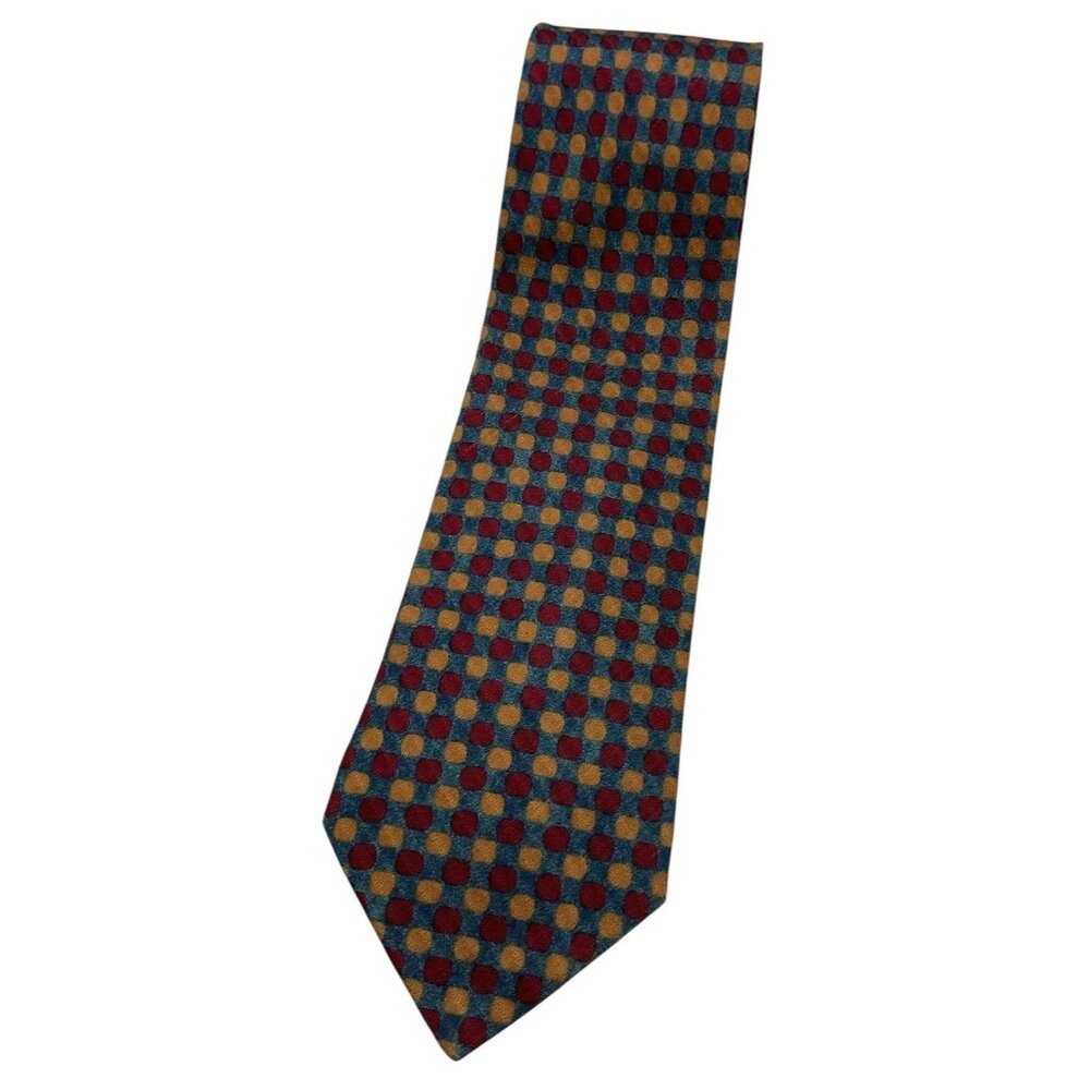 ERMENEGILDO ZEGNA SOFT Men's Silk Tie LUXURY Gray Burgundy Geometric W:4" EUC